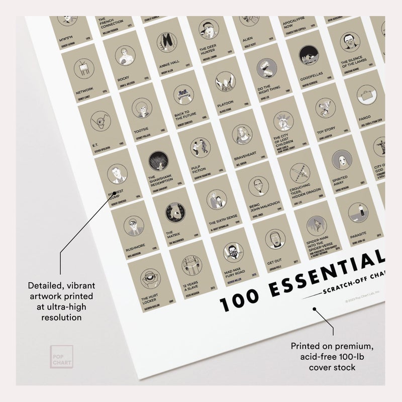 Pop Chart Lab Pop Chart | 100 Essential Movies Scratch-Off Chart | 12" x 16" Scratch-Off Poster | Original Bucket List Poster of Must-See Movies | Featured in Wirecutter and on Huckberry - Image 3